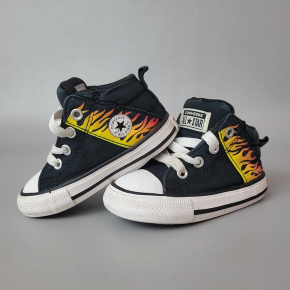 CONVERSE Chuck Taylor All Star Axel Mid Top Sneakers Infant Black Flames Size 5 - Picture 1 of 10